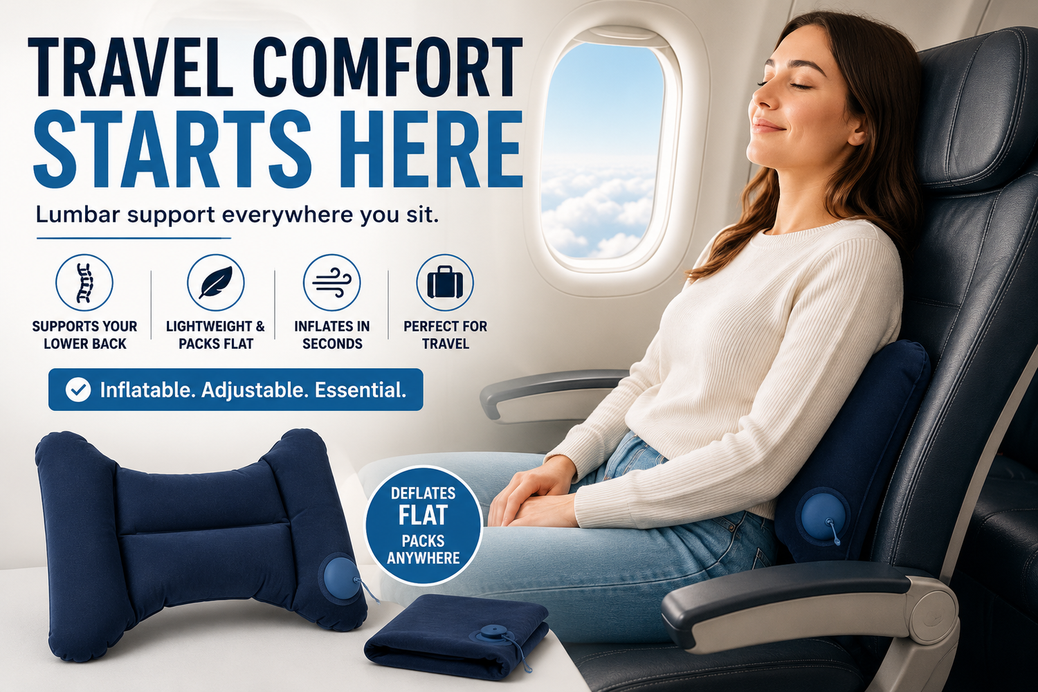 The Ergonomic Lower Back Pillow That Inflates in Seconds for Flights, Cars & Desks