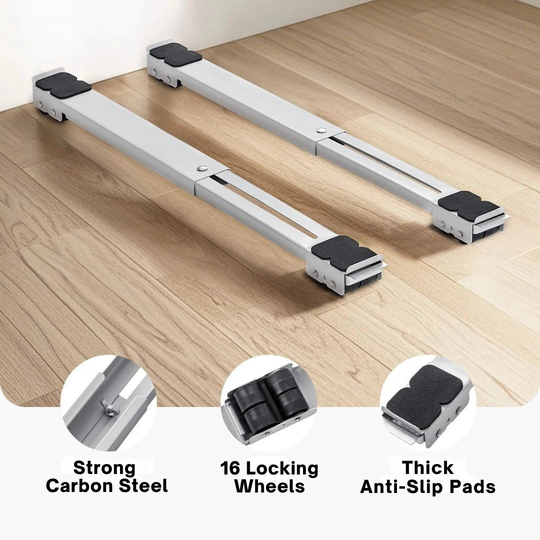 ProRoll appliance roller set under refrigerator for easy cleaning behind