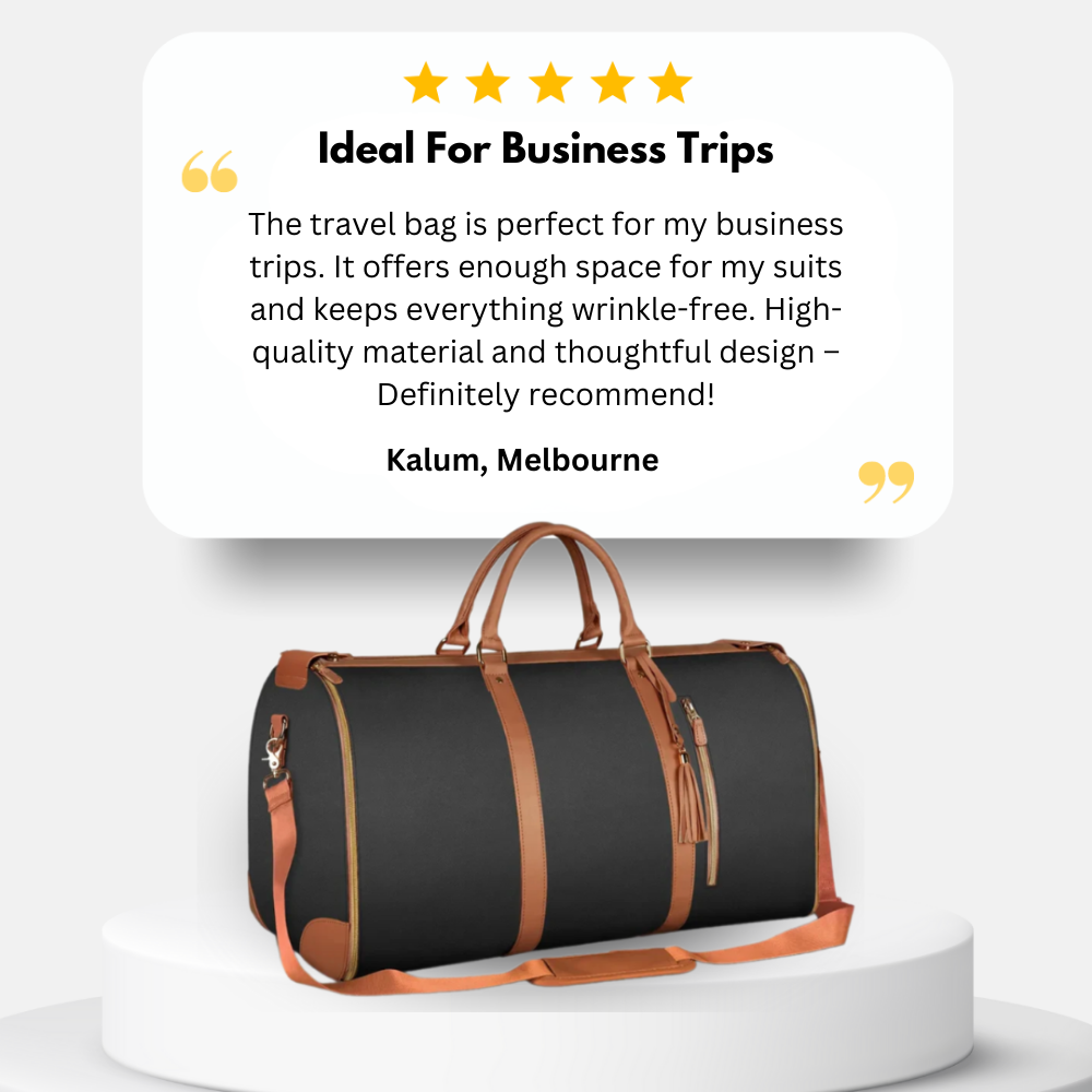 Premium leather duffle bag with built-in suit and dress compartment