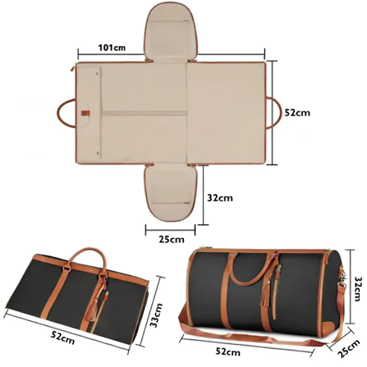 Stylish black and brown leather duffle with folding design