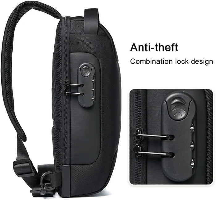 Close up of Simplify Australia Anti-Theft Crossbody Charging Bag passcode lock