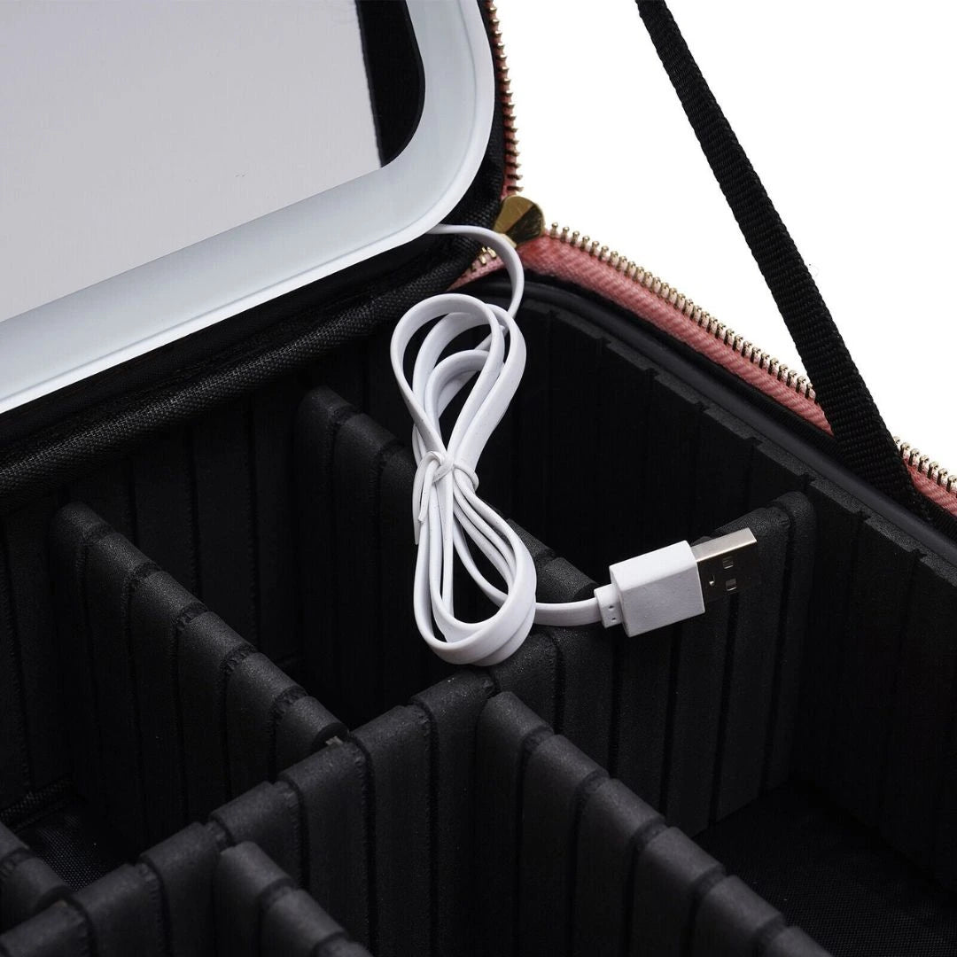 Professional cosmetic organiser case with 3 light modes mirror