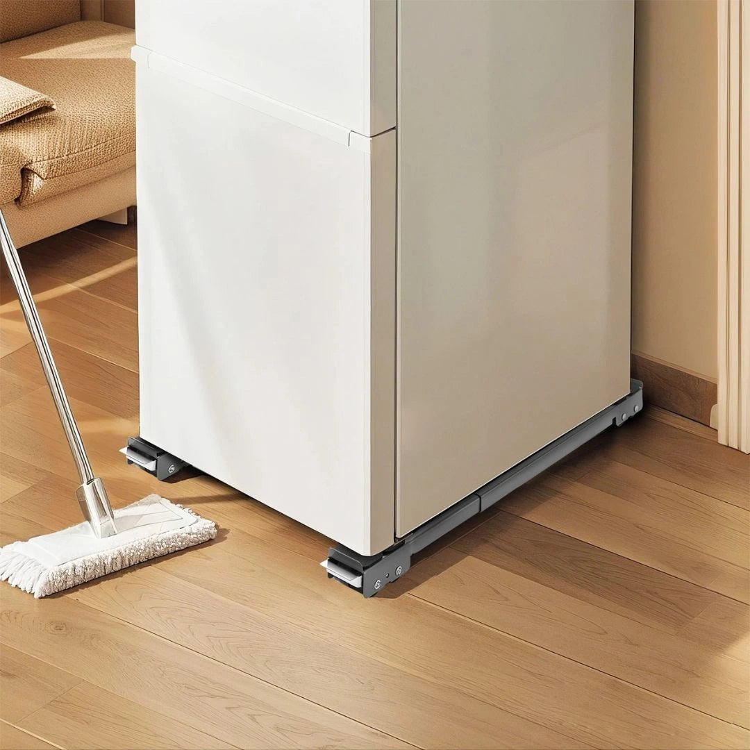 Locking appliance wheel base for washer dryer stack on tile floor