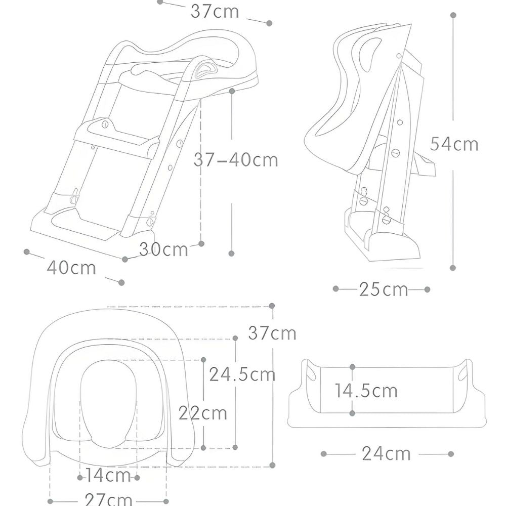 Child-friendly toilet training seat with backrest and foot support