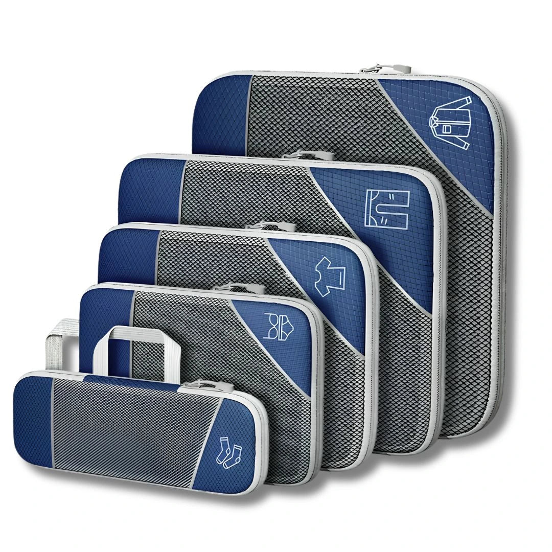 Compression packing cube set designed to maximise suitcase and carry-on luggage space