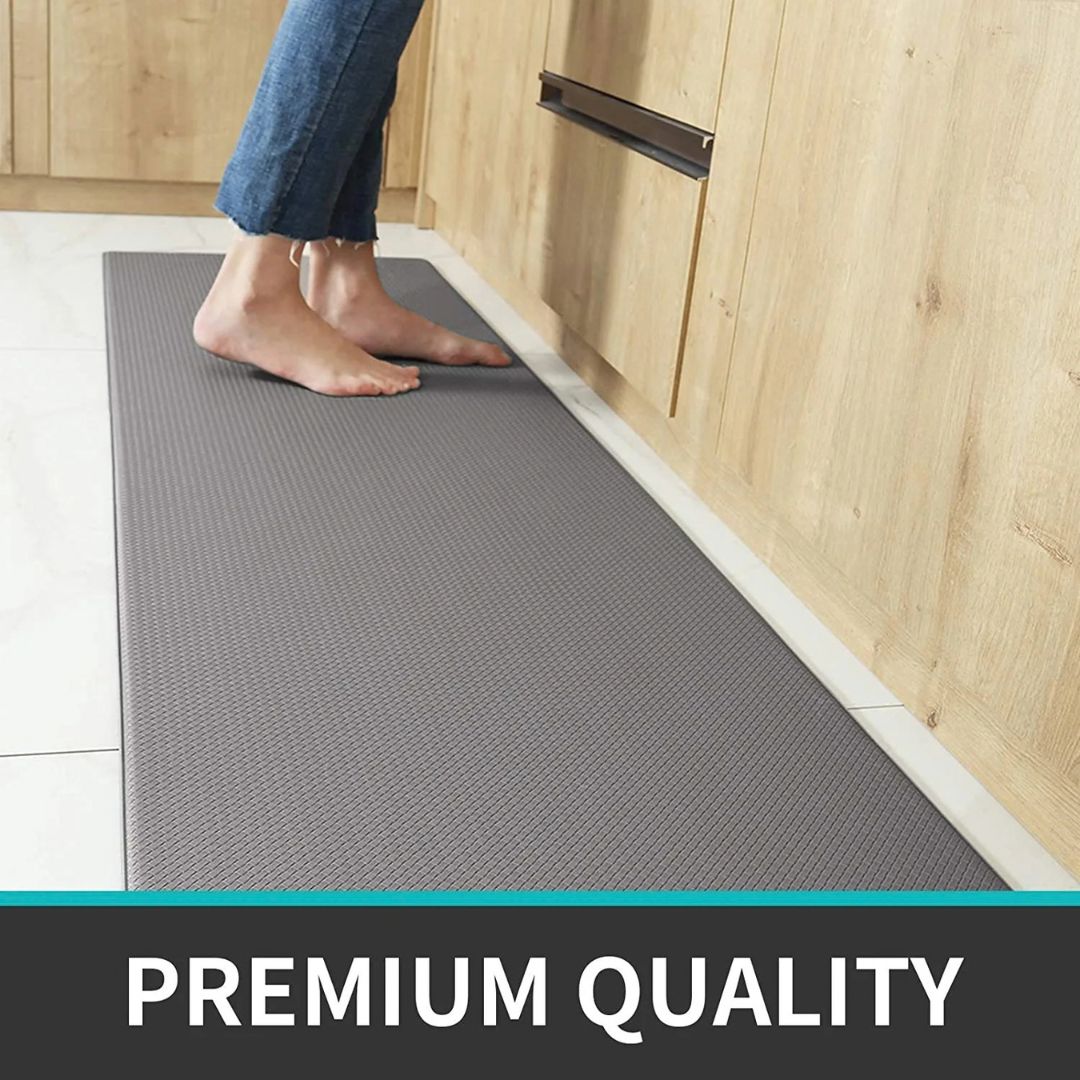 ComfortStep anti fatigue mat in black colour on hardwood kitchen floor