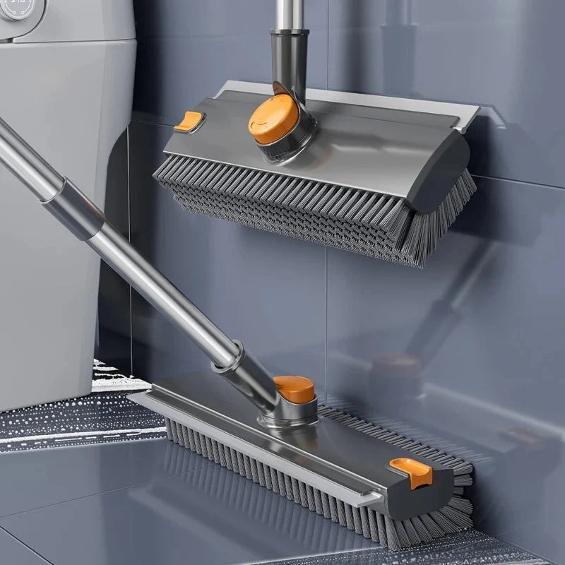 Floor scrubber with comfort grip handle scrubbing balcony tiles without kneeling