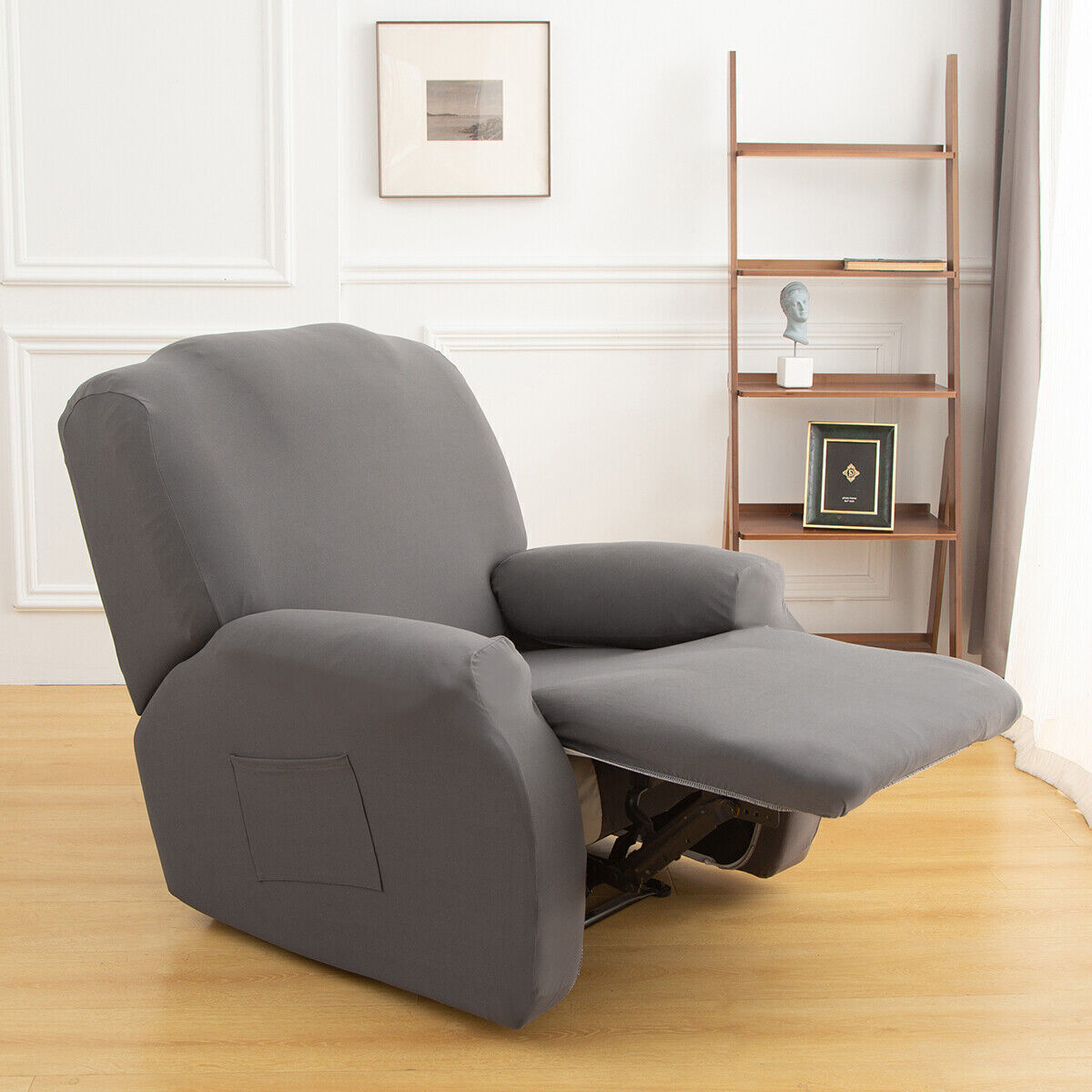 Easy-to-install recliner chair cover with slip-resistant fit
