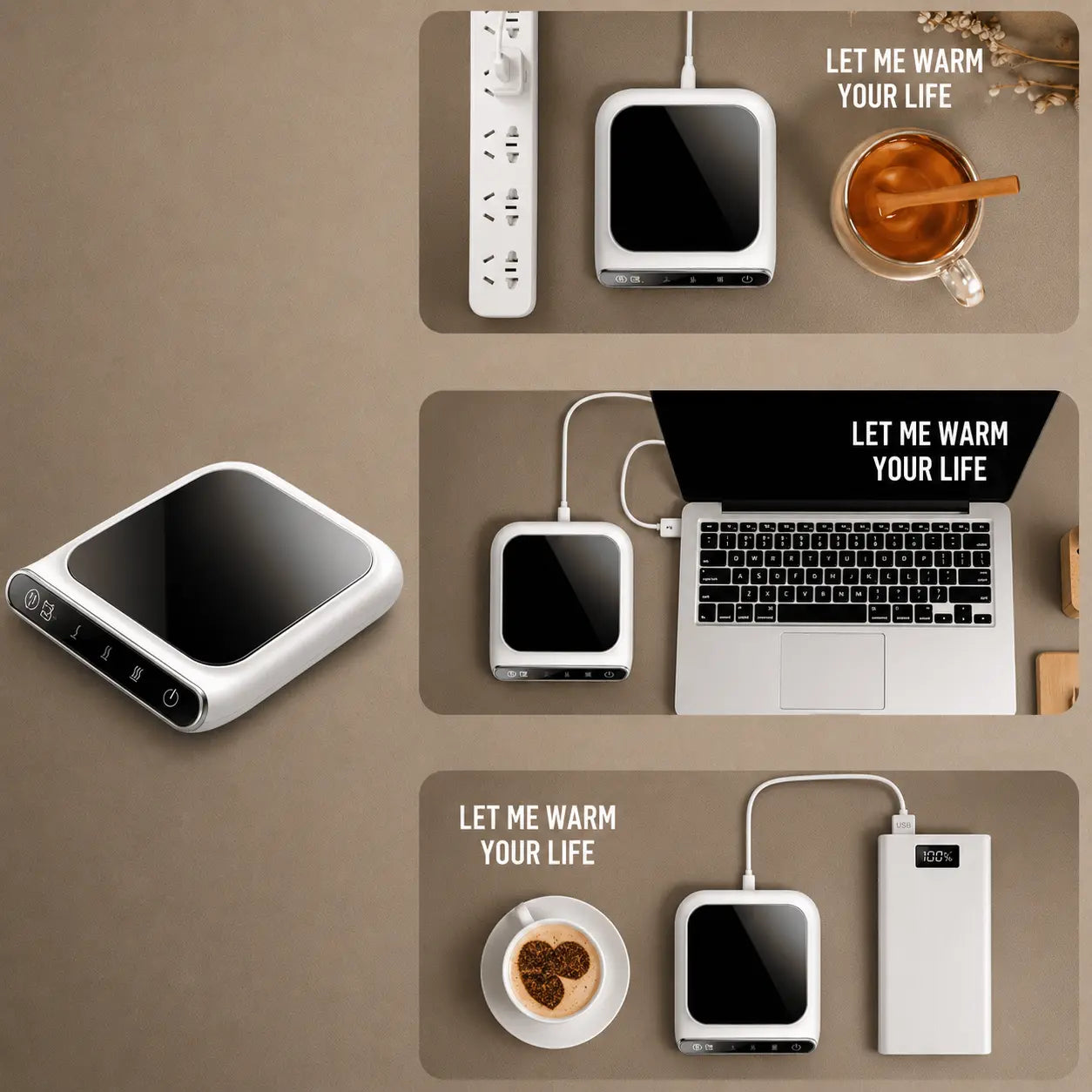 HotDisk mug warmer on kitchen countertop keeping morning coffee hot all day