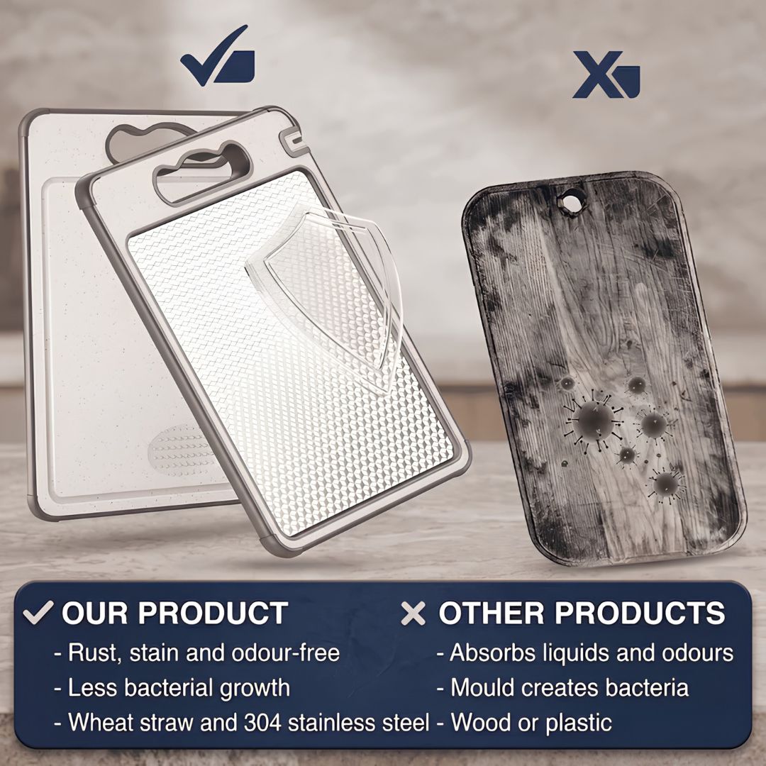 Hygienic stainless steel chopping board resistant to stains rust and odours