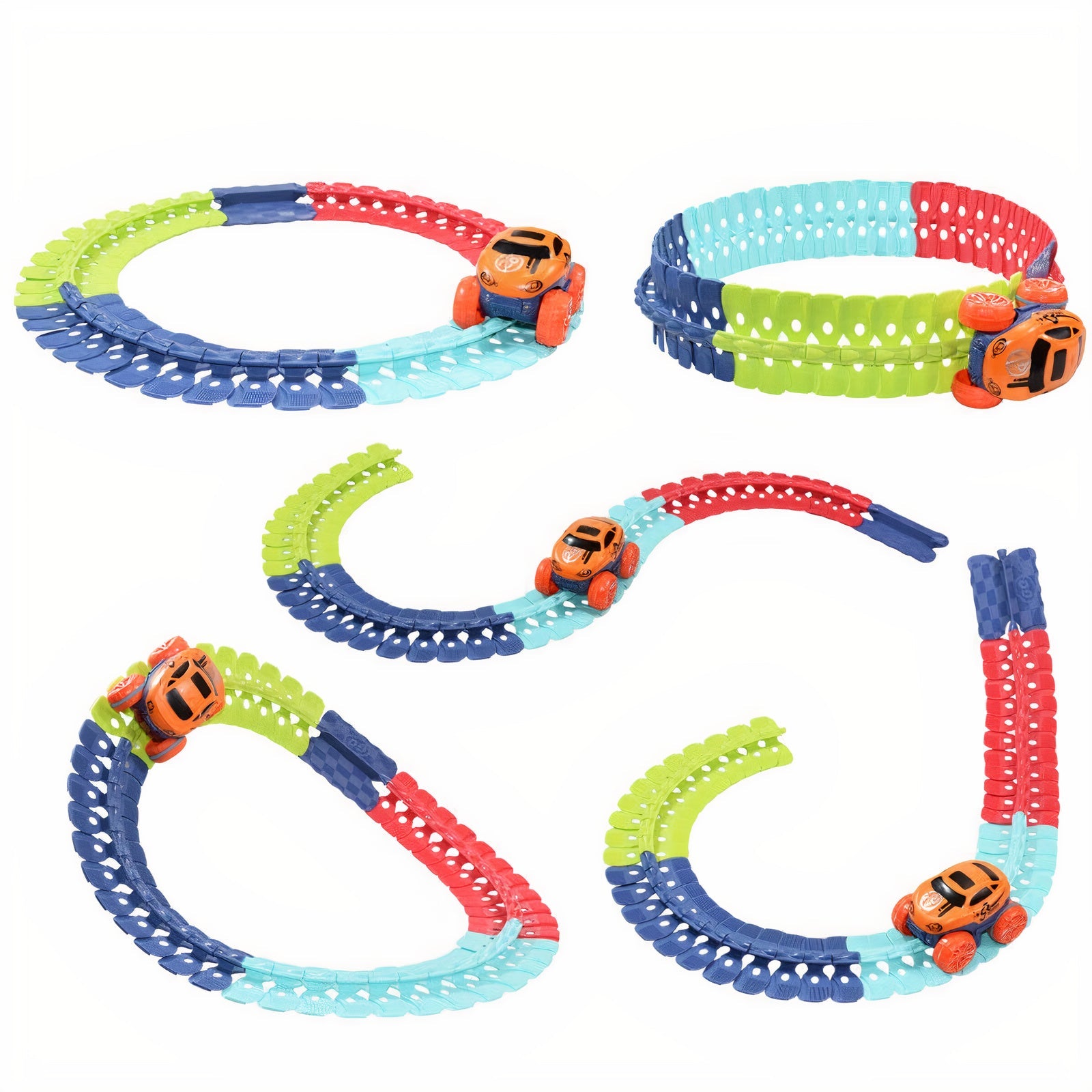 Light-up battery-powered car racing through custom-built track