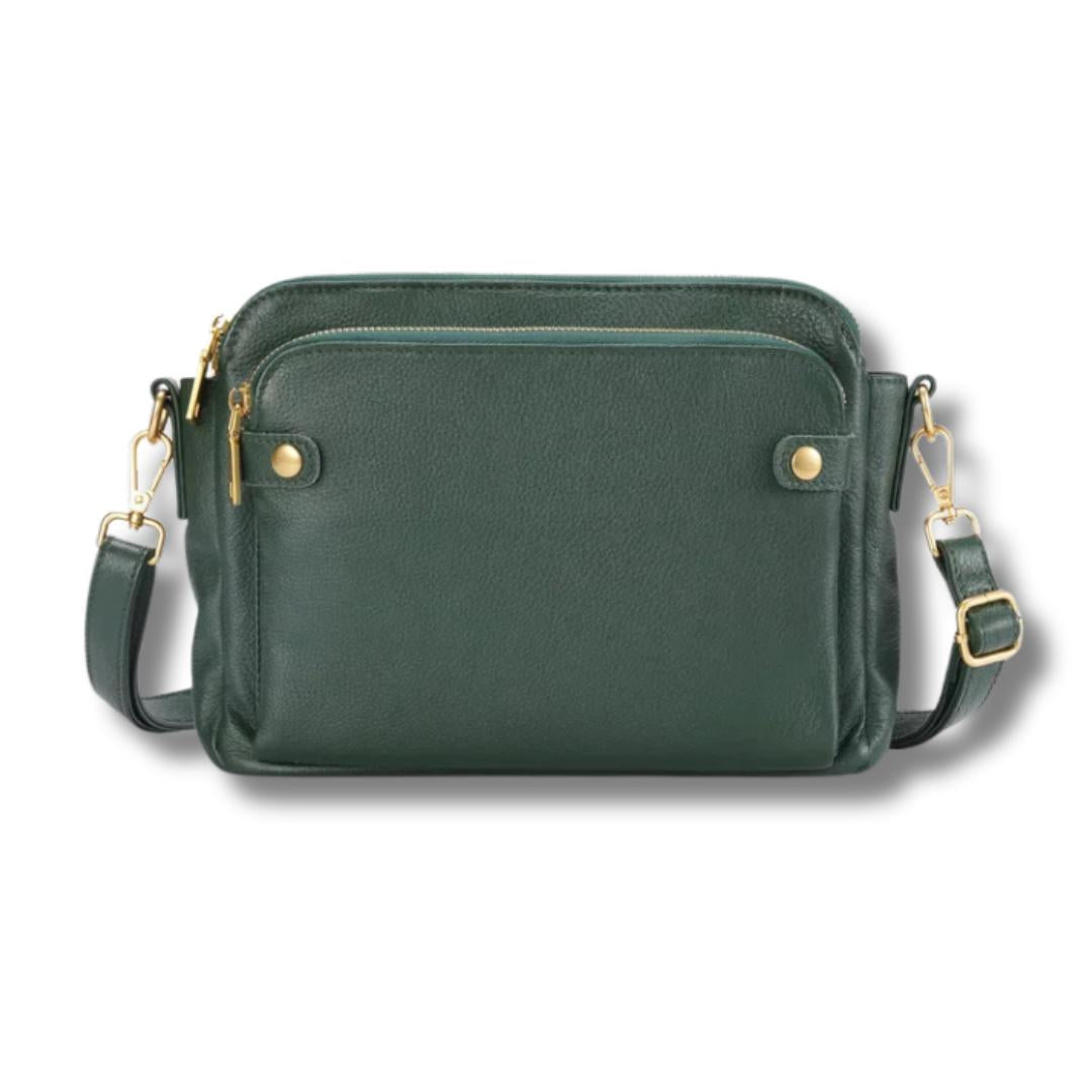 Leather crossbody converts to clutch detachable strap detail