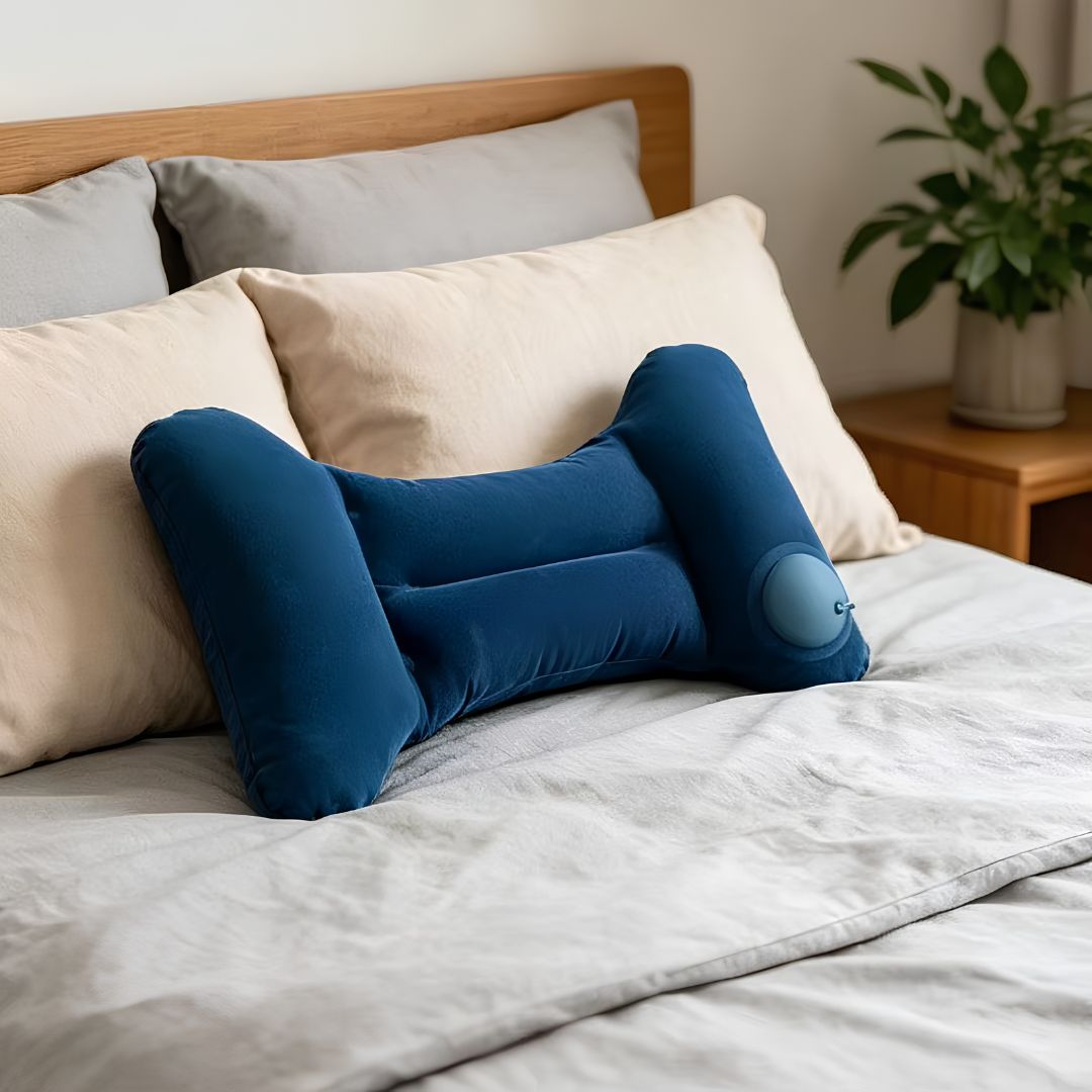LumbarPro Inflatable Support Back Pillow built in pump close up