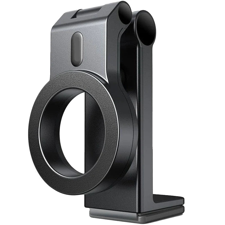 Magnetic Travel Phone Holder clipped to desk edge at hotel