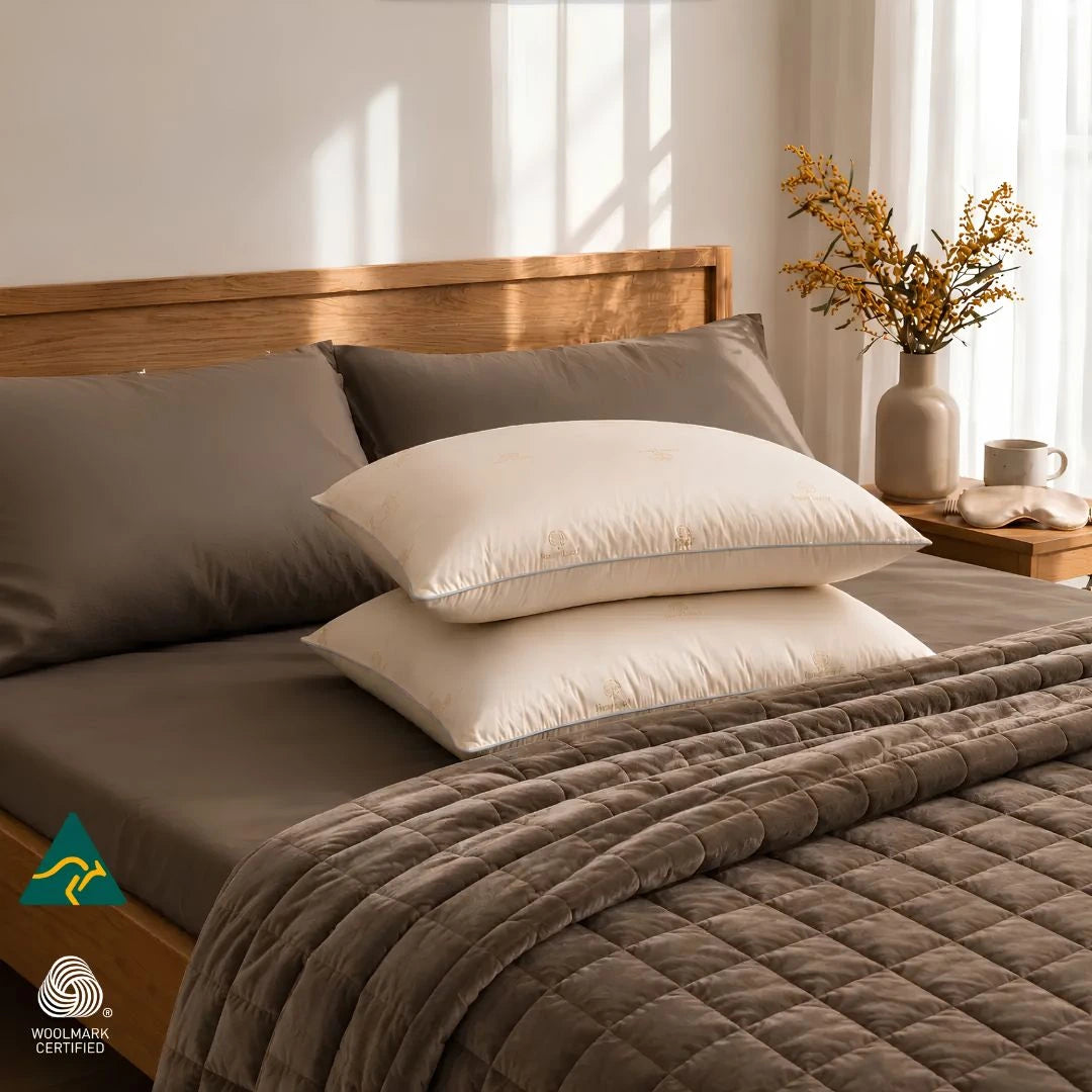 Natural wool pillow keeping sleeper cool in summer and warm in winter