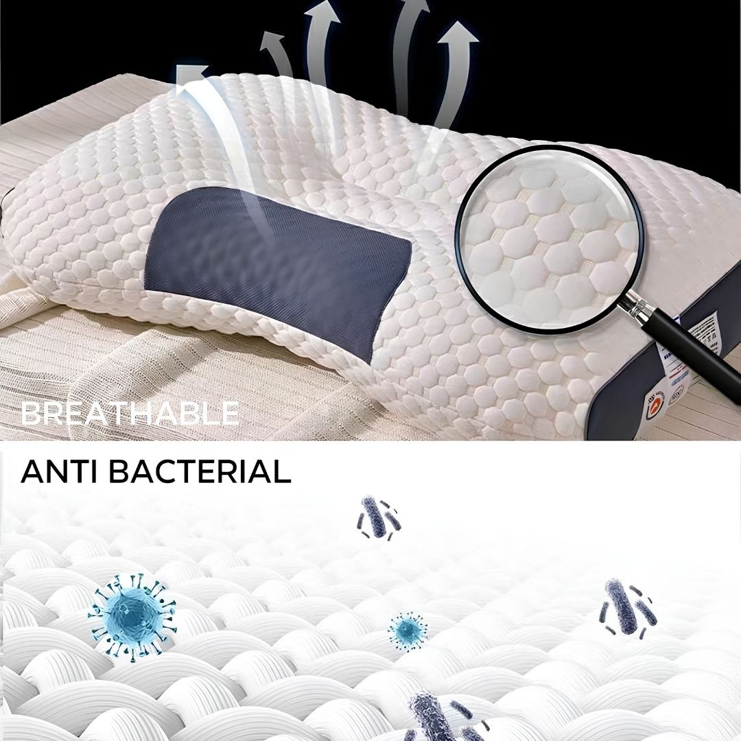 Neck pillow for sleeping with contour shape supporting side and back sleepers