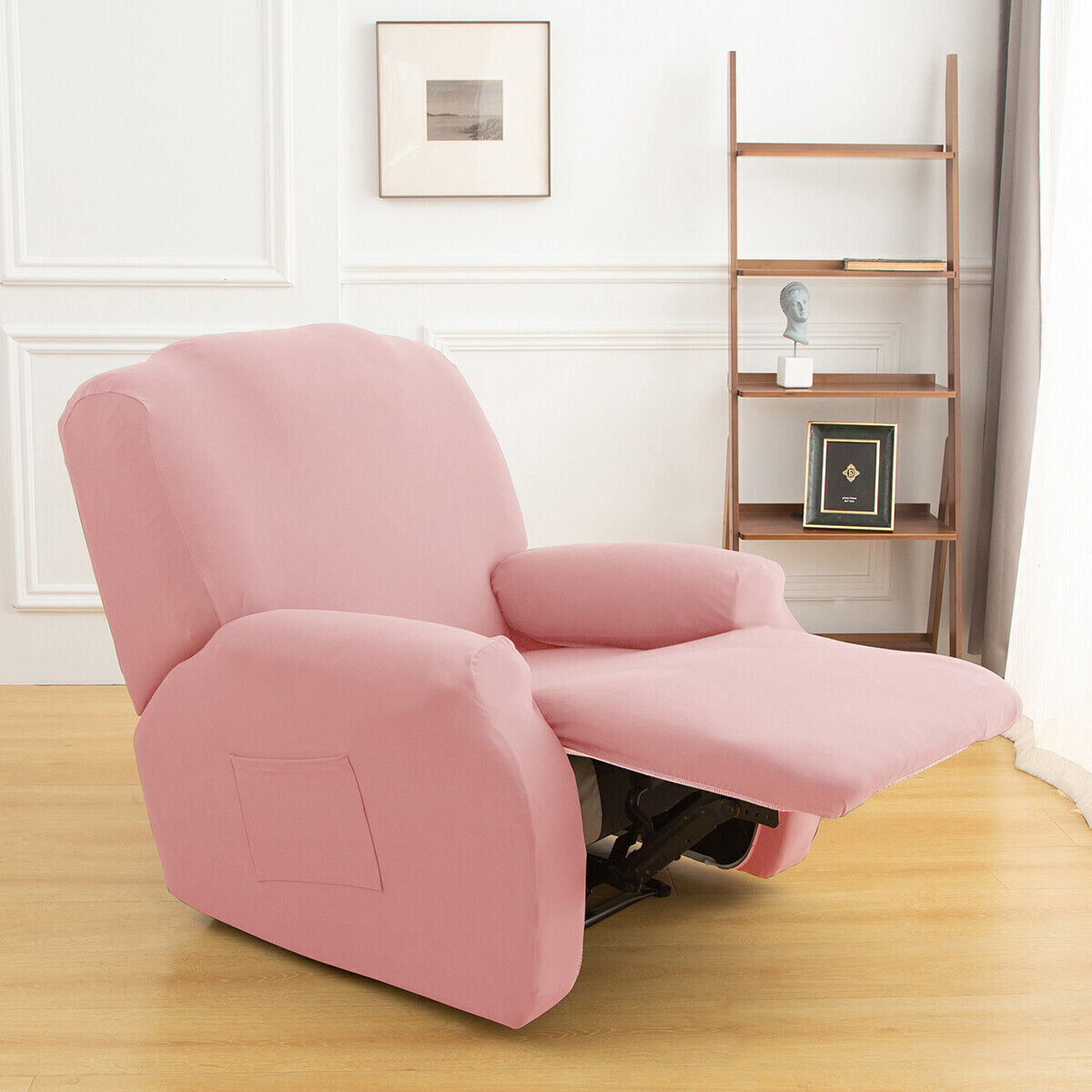 Pet-friendly stretch cover in charcoal grey protecting recliner