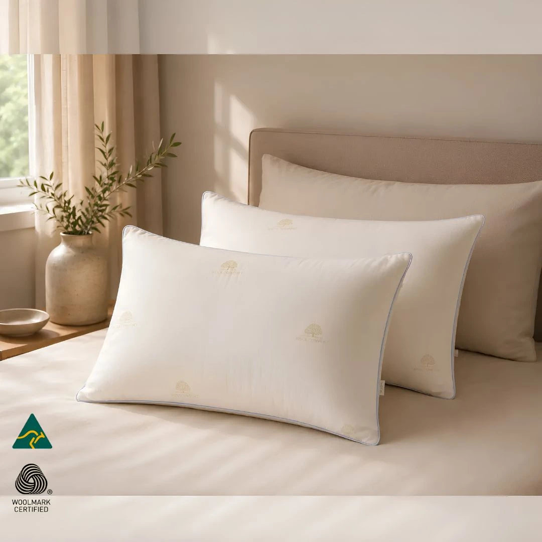 ProCloud 100 percent Australian Merino wool pillow on styled bedroom setting