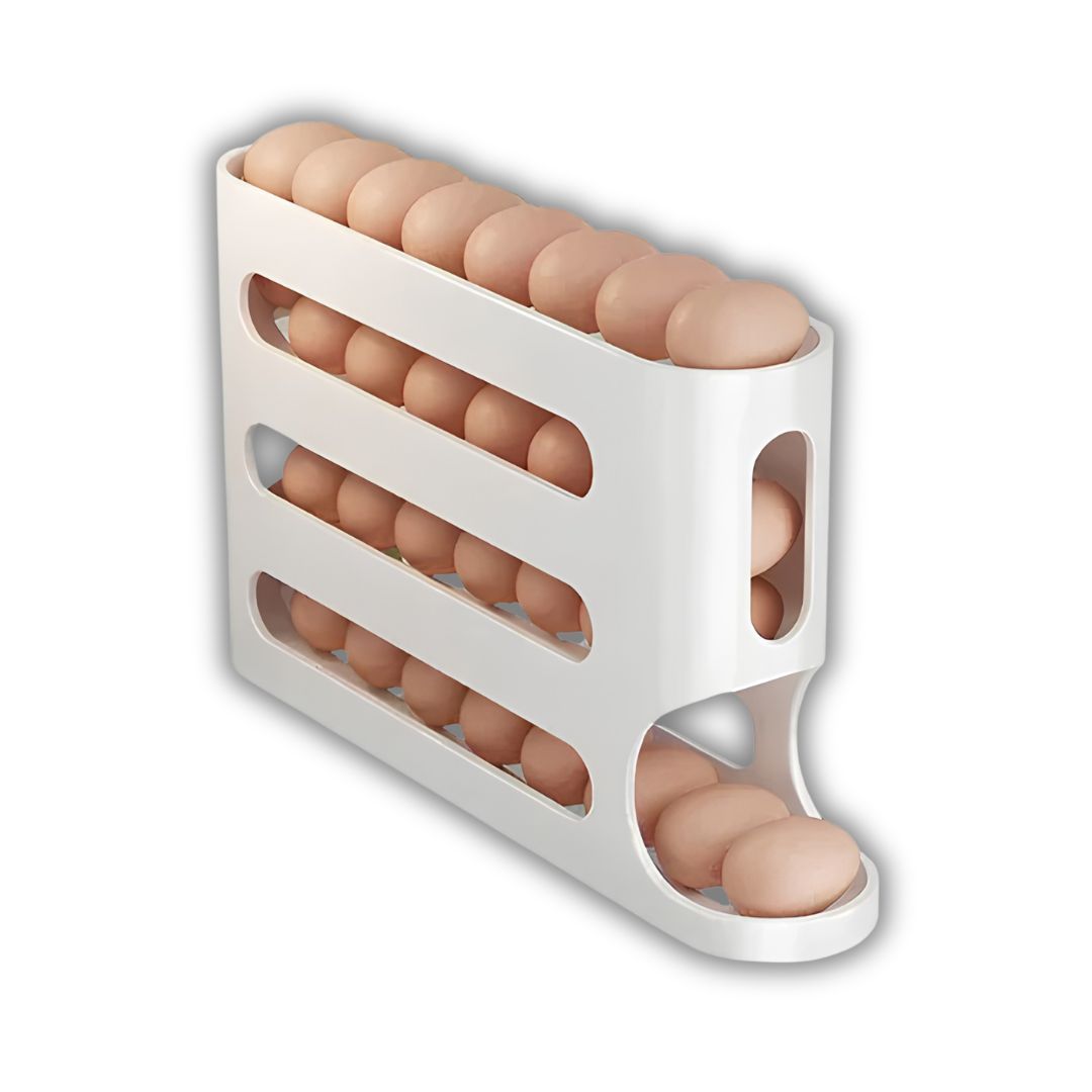 ProRack egg organiser being loaded from the back with eggs rolling forward