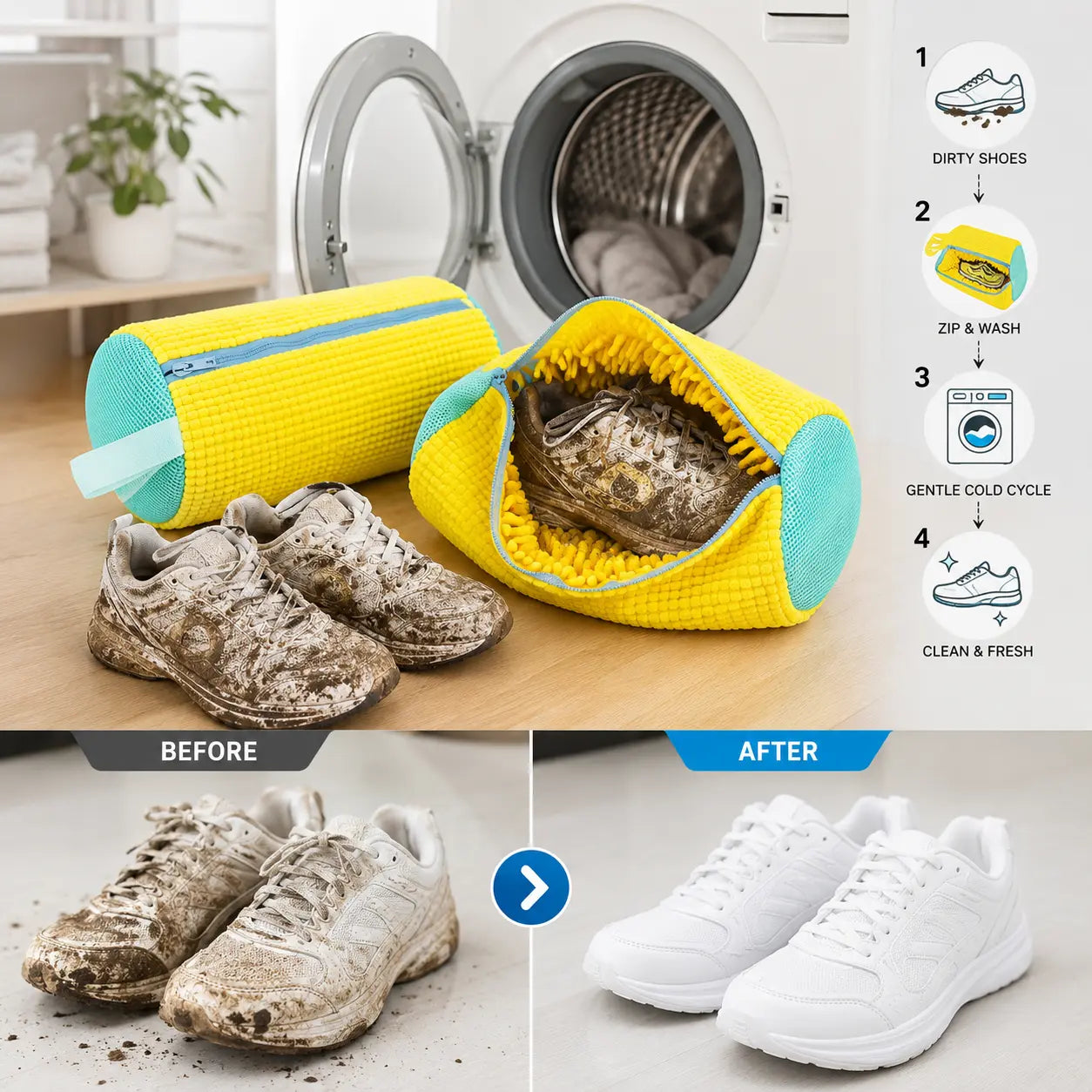 ProWash shoe laundry bag protecting sneakers during washing machine cycles