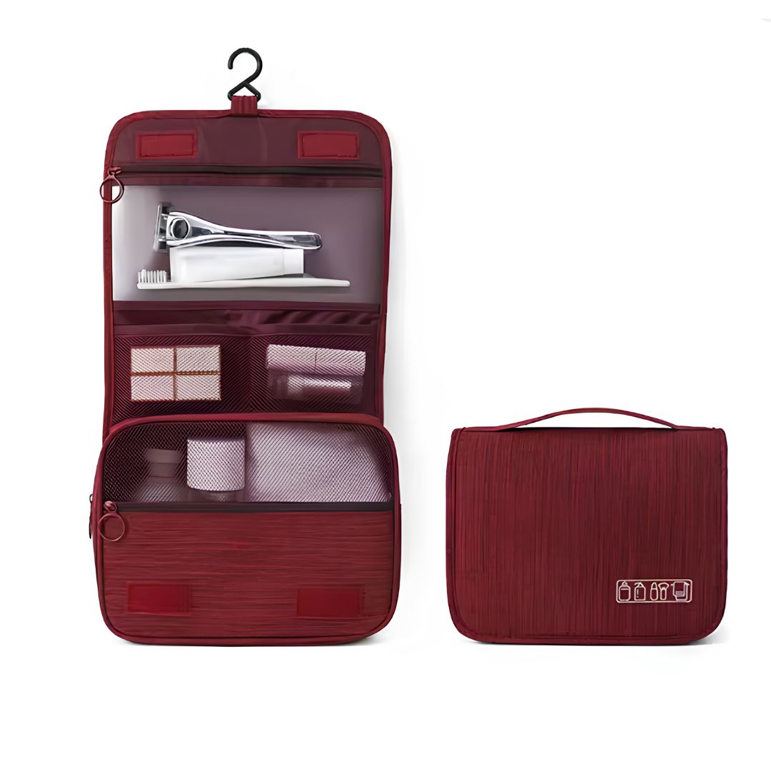 Travel toiletry bag used in caravan camping bathroom