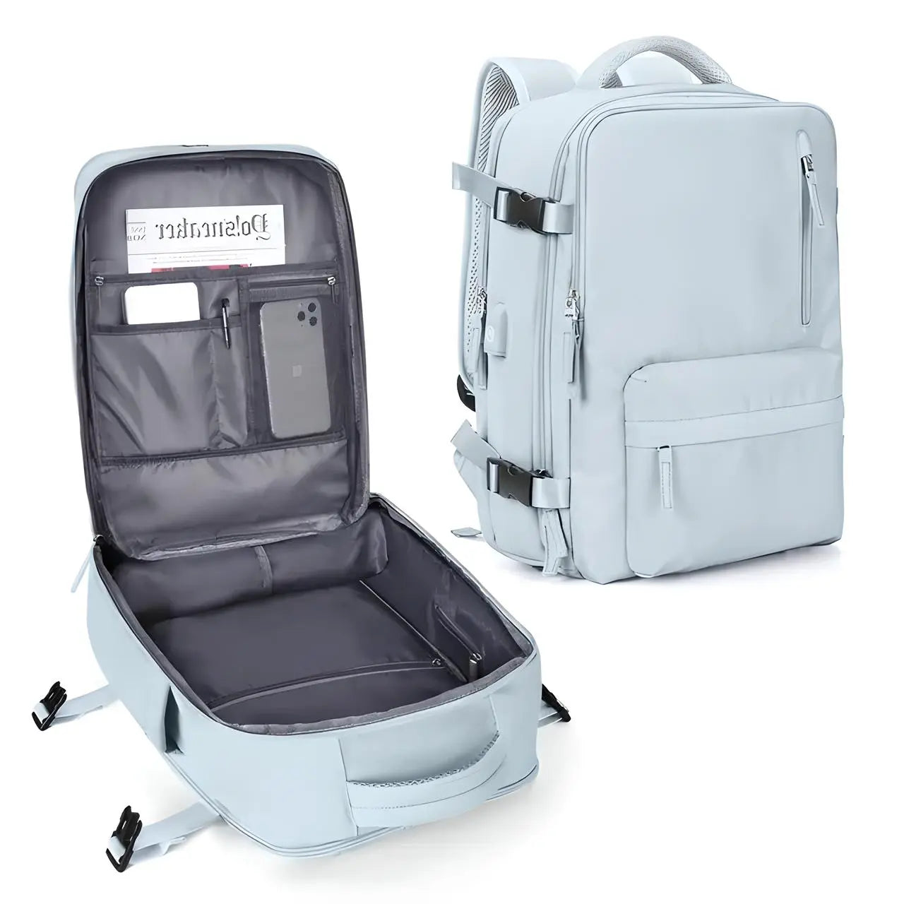 Waterproof Carry-On Backpack worn comfortably at airport