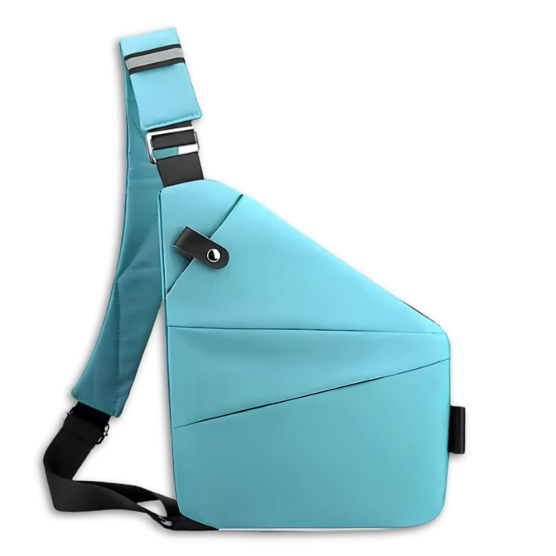 A light blue Waterproof anti theft crossbody bag ideal for rainy day travel and commuting