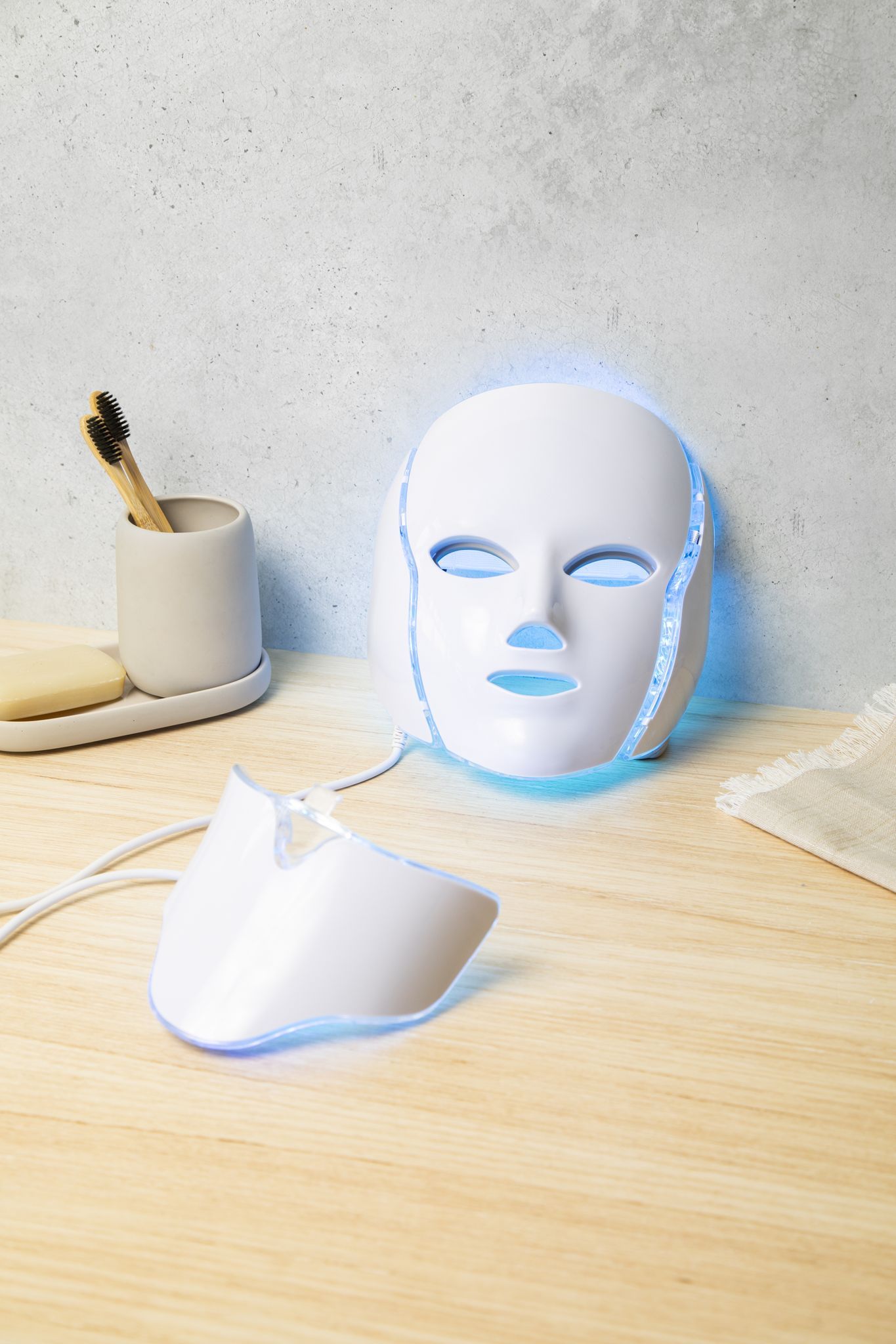 LuxeGlow LED mask improving skin tone and texture