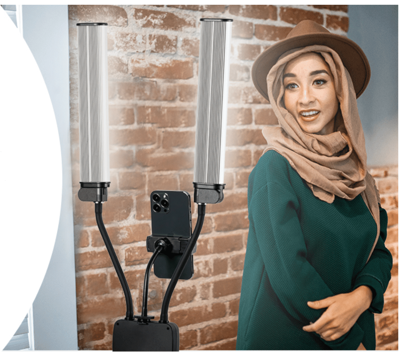 Creator using LED studio lights for YouTube setup