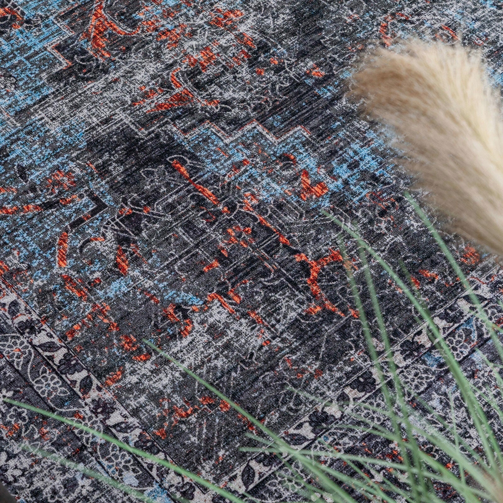 Grey LuxeLounge washable rug in modern space