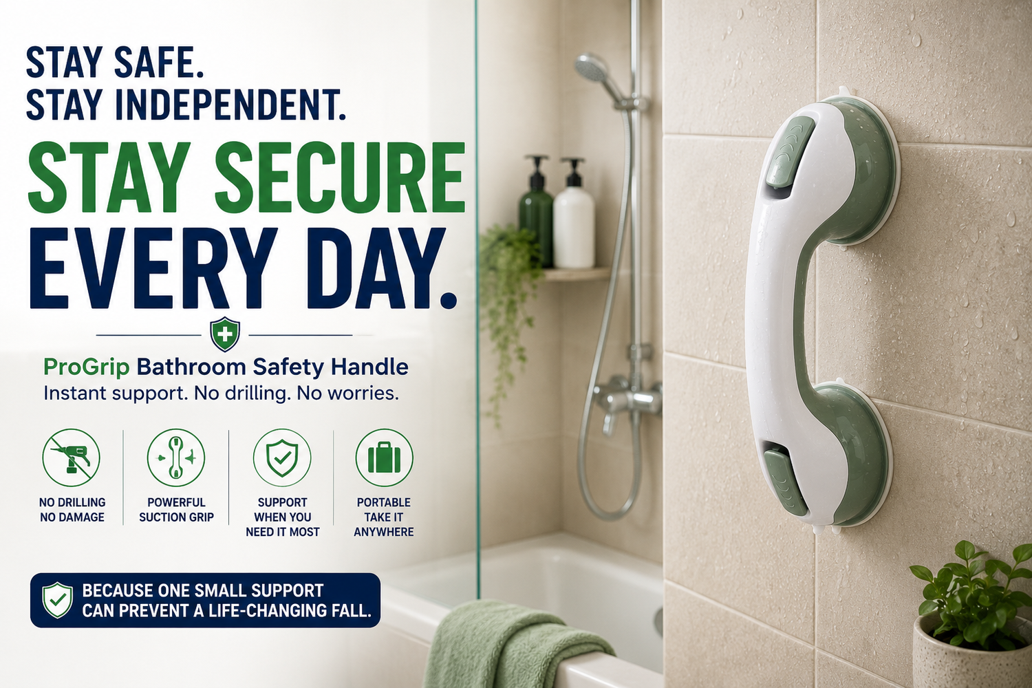 Non-Permanent Grab Handle for Shower: Safe, Strong, and Gone Without a Trace