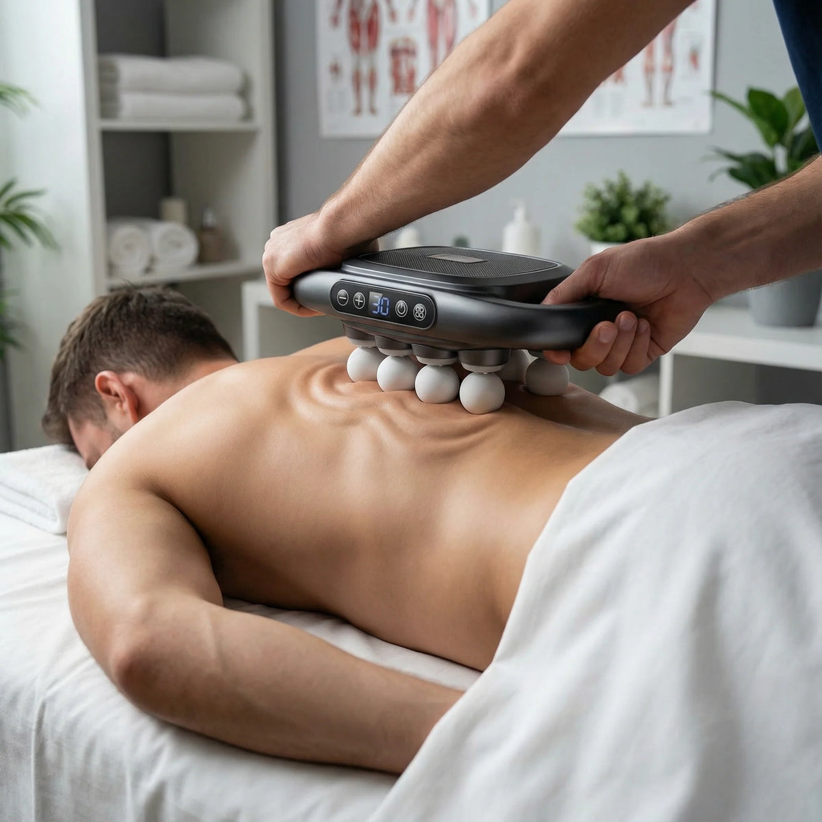 16 head deep tissue massage gun with ergonomic grip for comfortable use