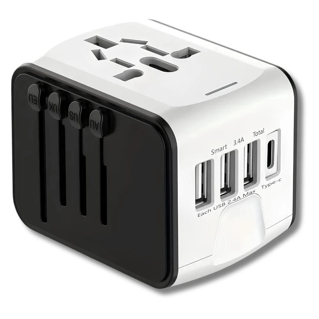 Worldwide travel plug adapter with UK, US, EU and Australian plug connections