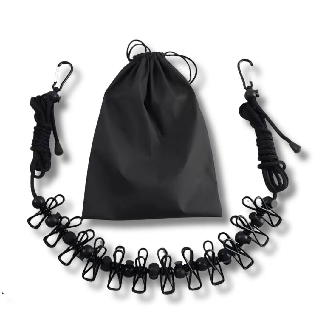 Portable travel camping Clothesline used on family camping holiday