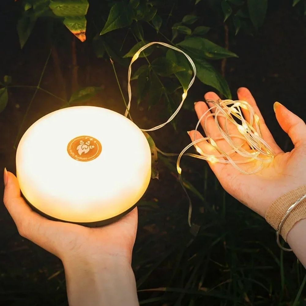 10 metre USB rechargeable camping string light wrapped around a van awning