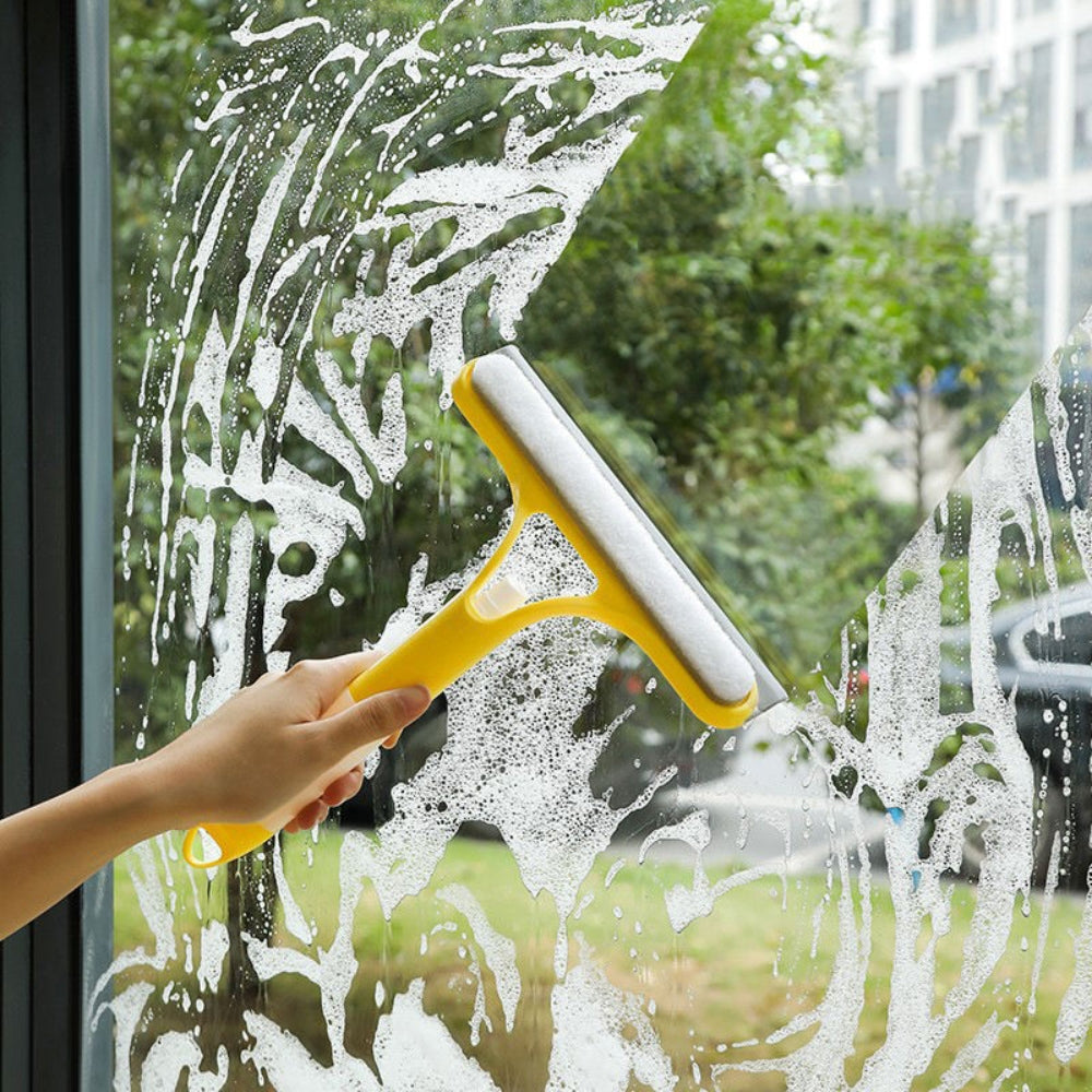 All in one shower door cleaner removing water stains and soap residue scratch free