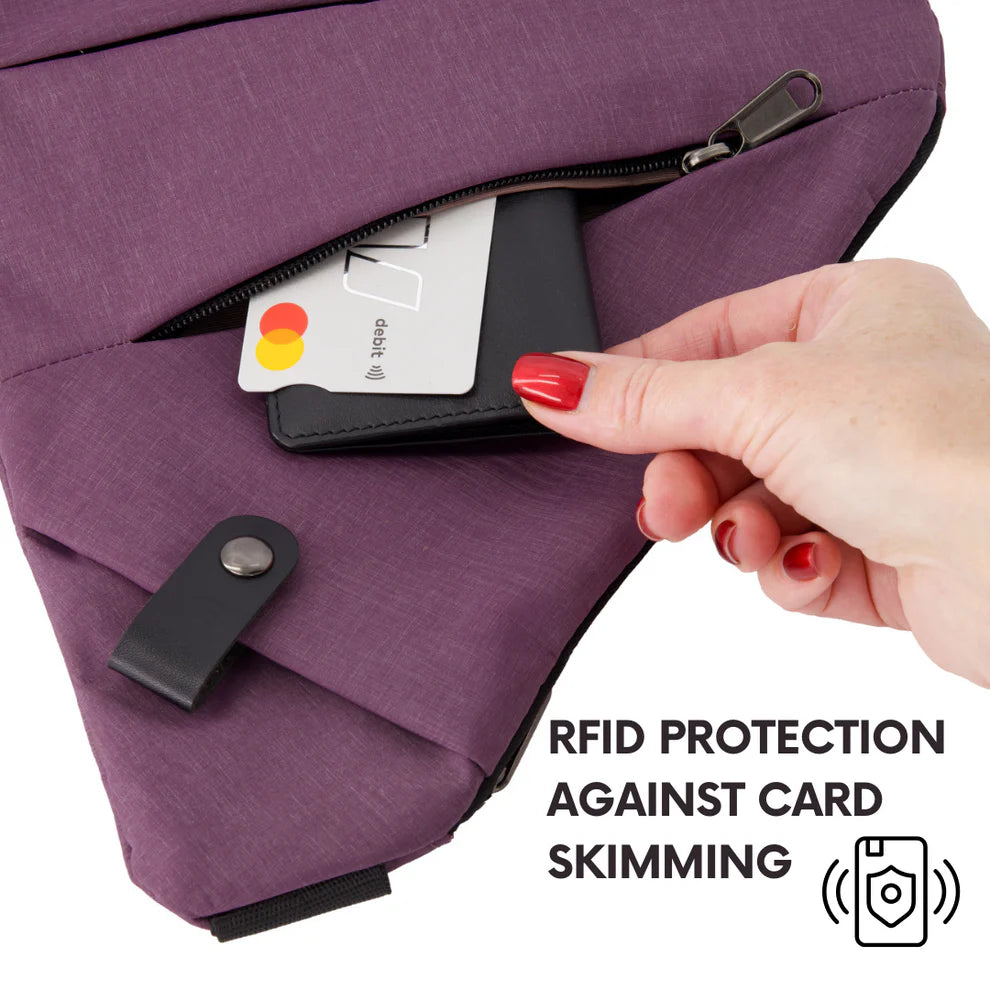 Lightweight travel sling bag with theft protection