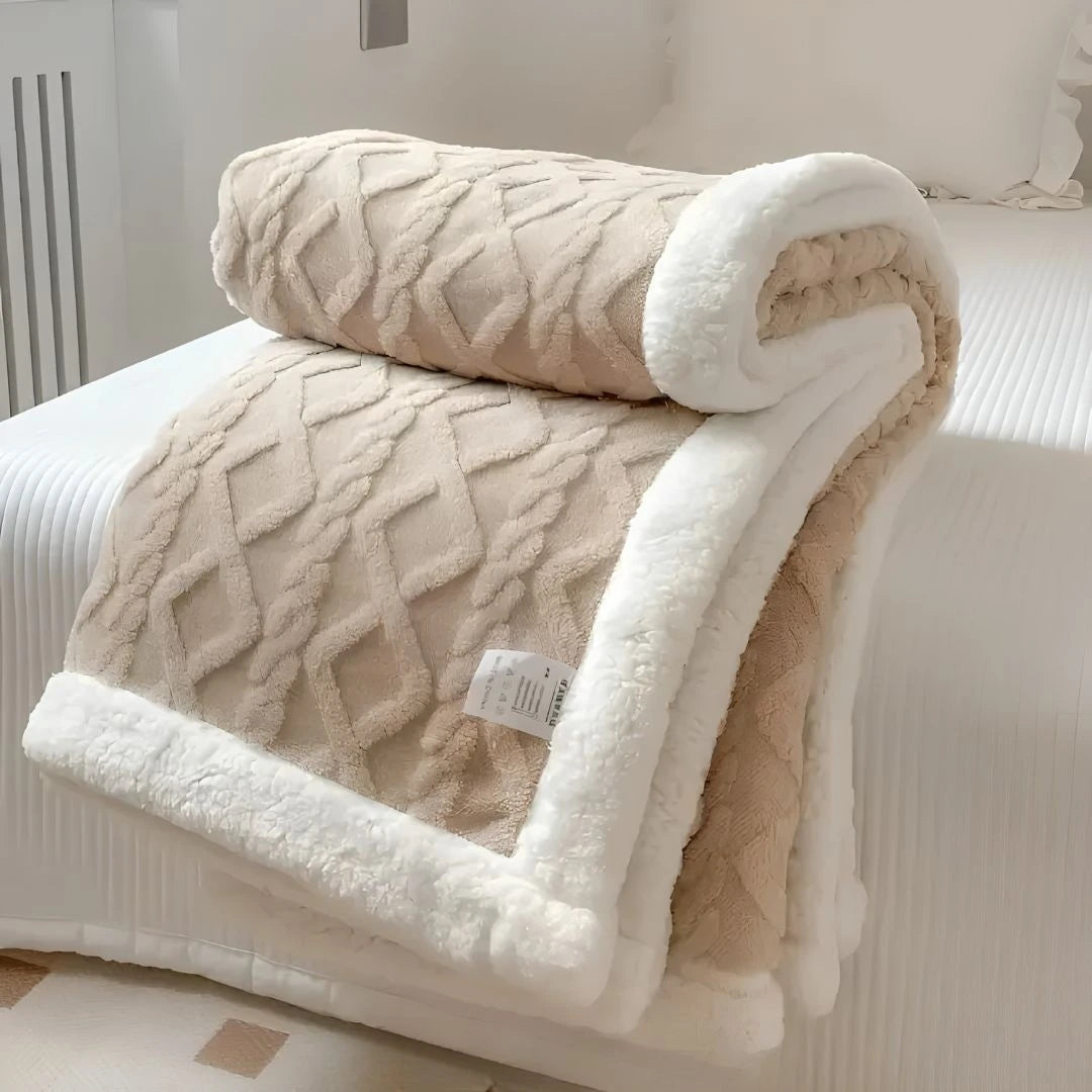 CozyCloud warm winter throw keeping family cosy during movie night on couch