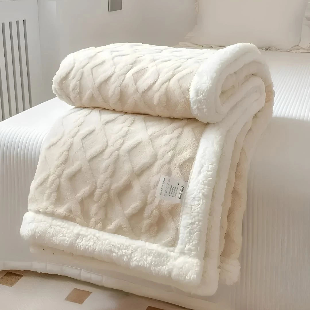 Double-sided cosy throw blanket gift wrapped as perfect housewarming present idea