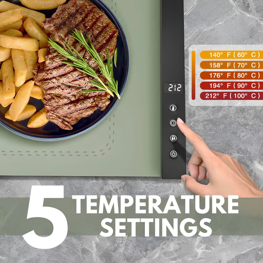 Easy-clean silicone food warming mat rolled up for compact kitchen storage