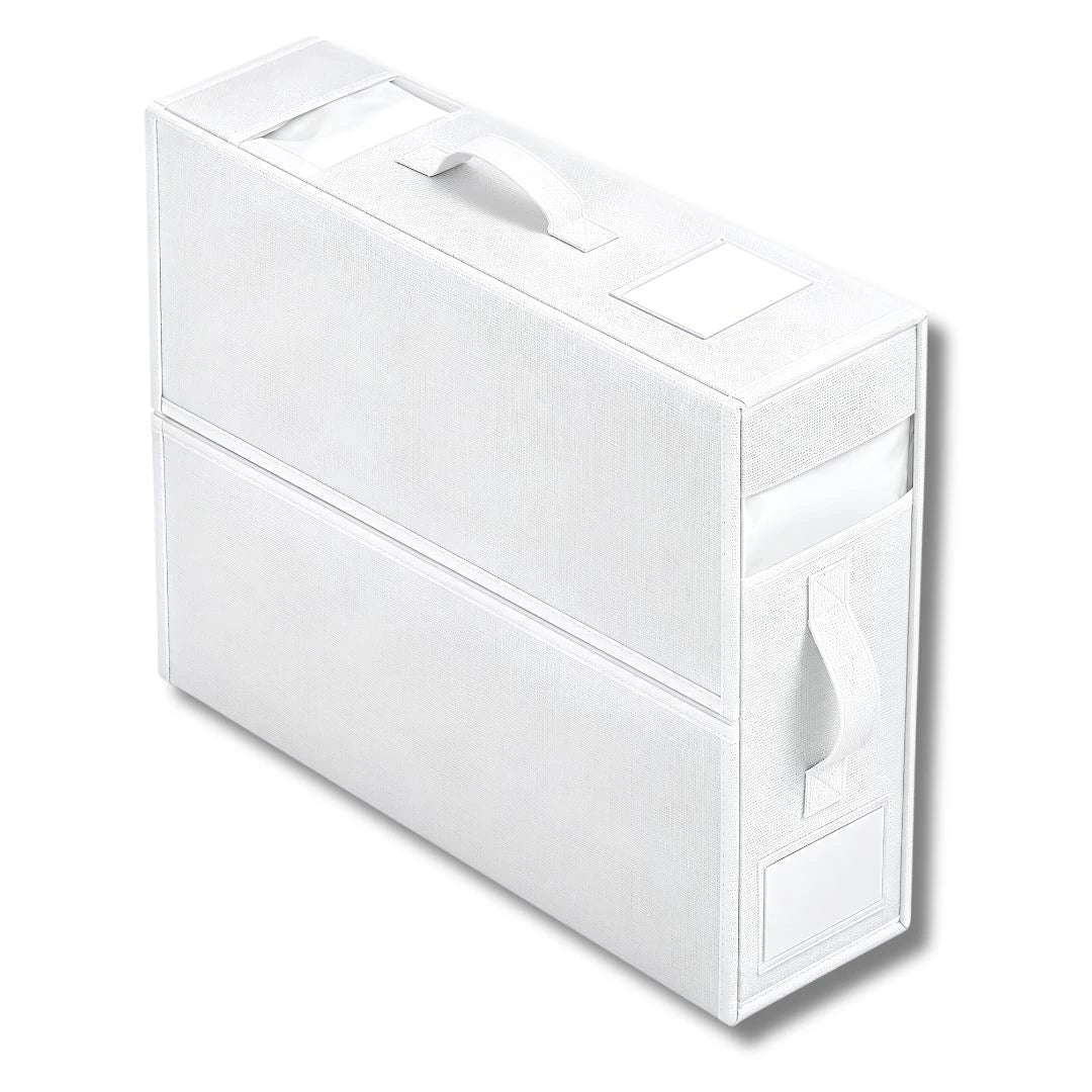 Foldable bed sheet storage box for organised linen cupboard shelves