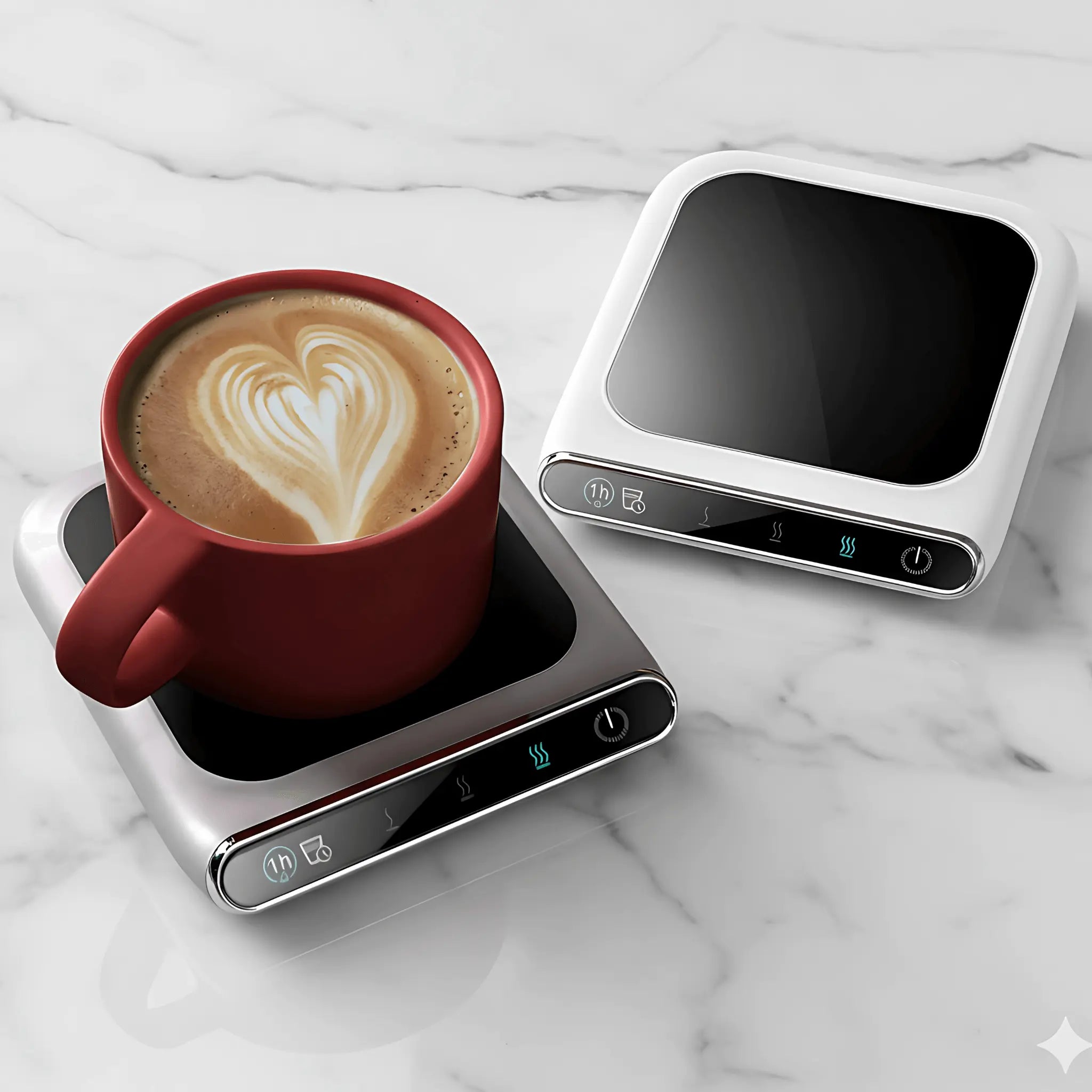 HotDisk glass ceramic heating plate keeping tea warm at bedside table