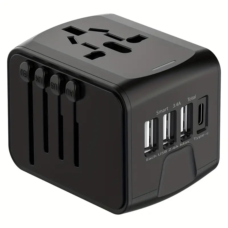 Compact Universal Travel Adapter charging multiple devices at once