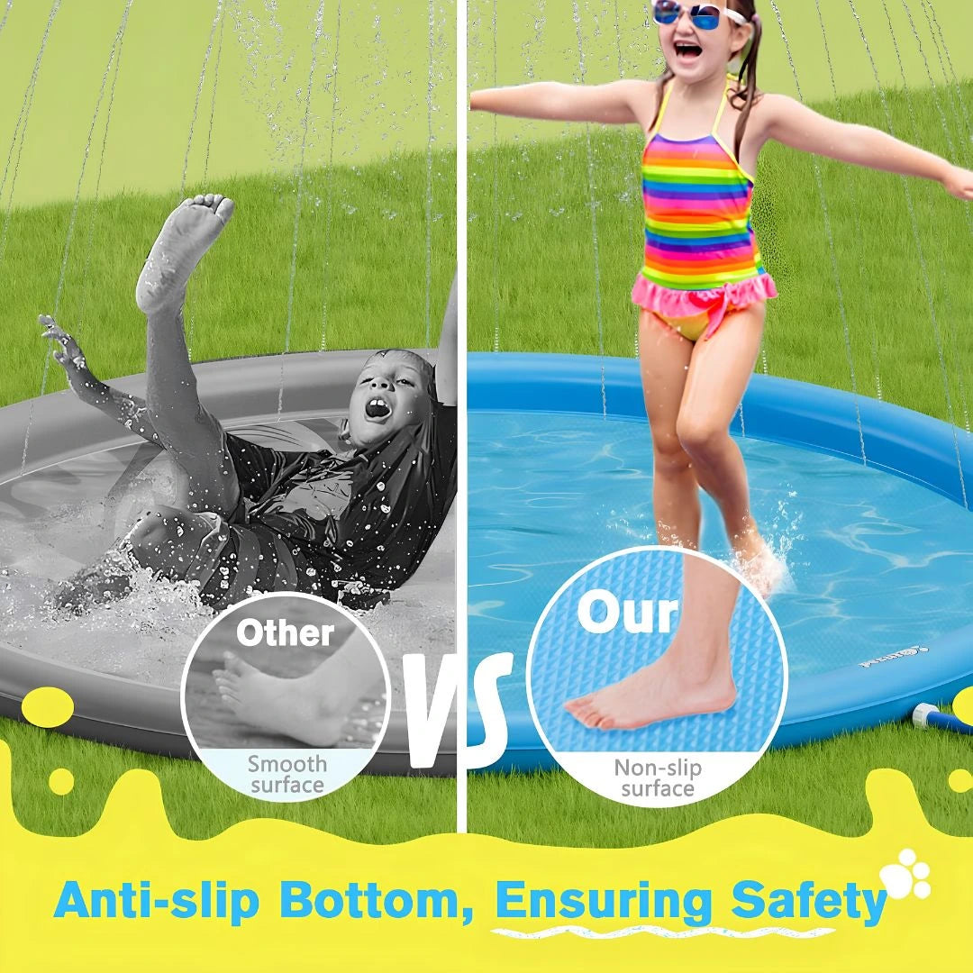 Kids splashing and cooling off on CoolPaws water play mat