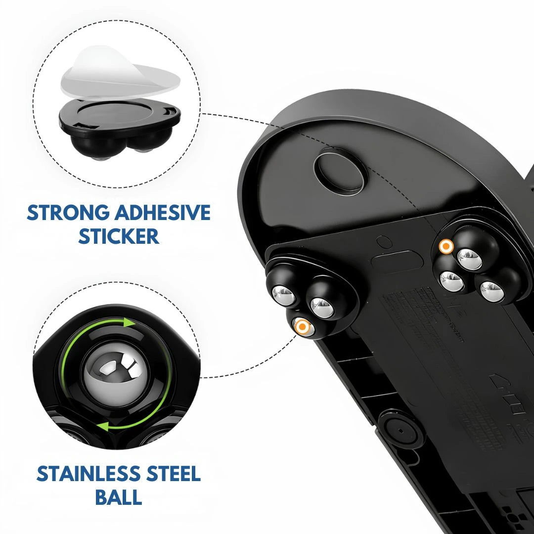 Peel and stick caster roller set preventing benchtop scratches and damage