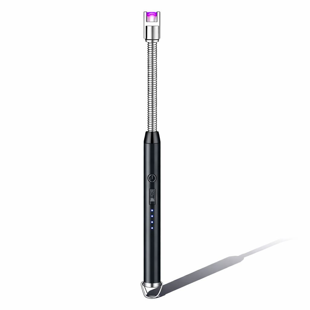 ProFlame rechargeable arc lighter compact size next to USB C charging cable
