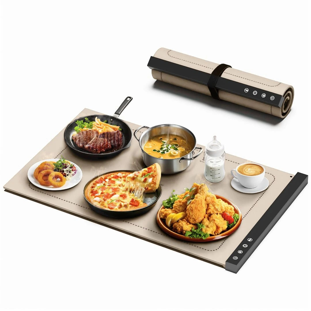 ProHeat food warming mat keeping plates and serving bowls warm during winter