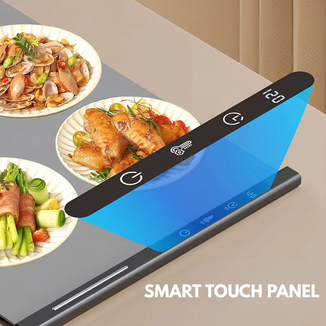 ProHeat silicone heating mat providing even heat across multiple serving dishes