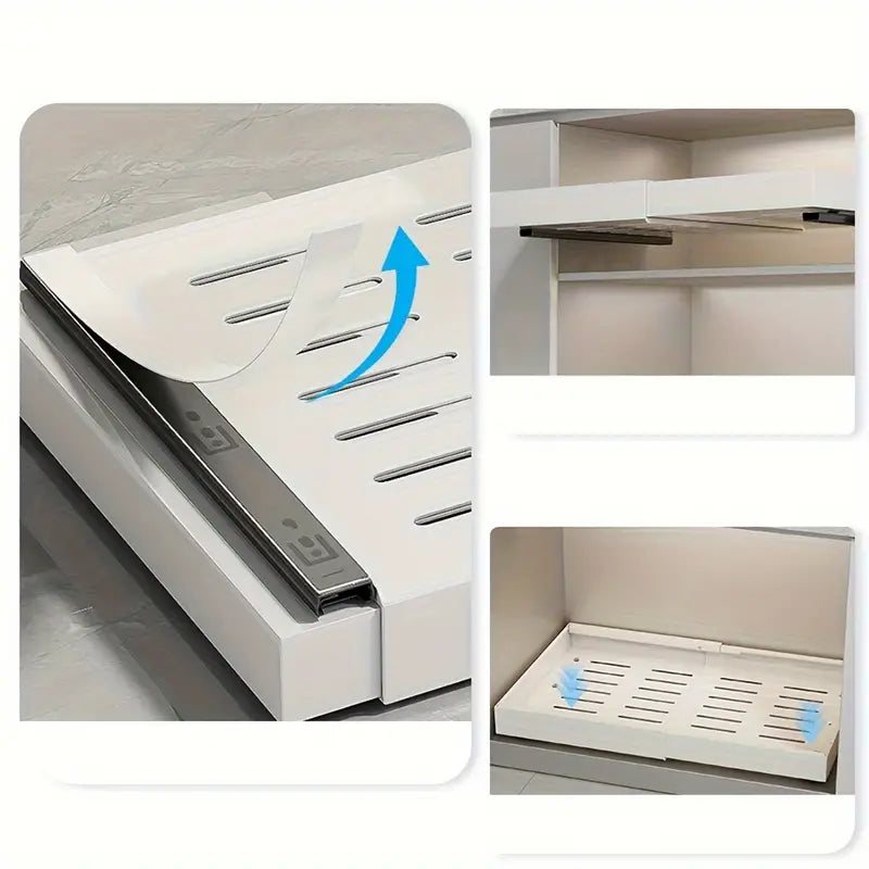 ProSlide expandable cupboard shelf with sticky pad installation no tools needed
