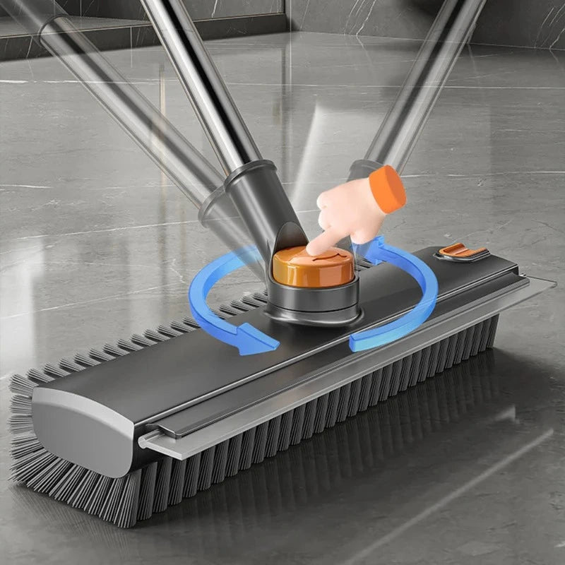 Rotating floor cleaning brush reaching under bathroom vanity and tight spaces